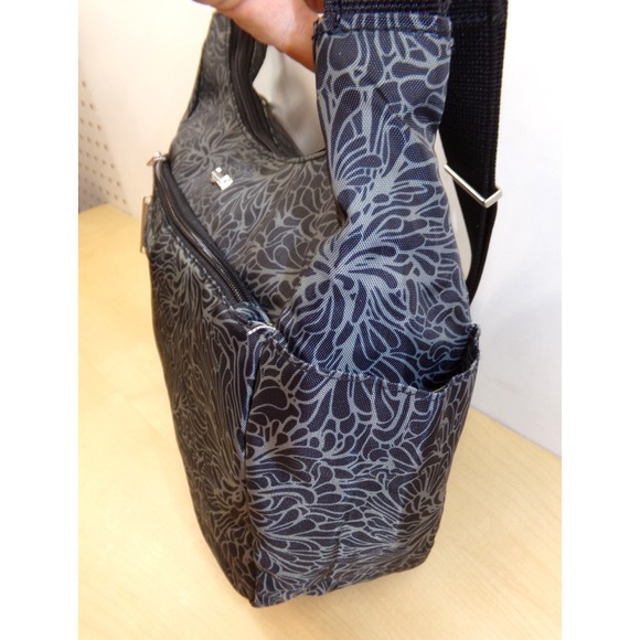 Baggallini Free Time Crossbody Purse Midnight Blossom Black Gray - Picture 3 of 8